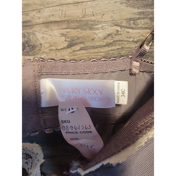 Victoria’s Secret Very Sexy 34C Lace Balconette Bustier Bra Gray And Light Pink - Picture 3 of 5